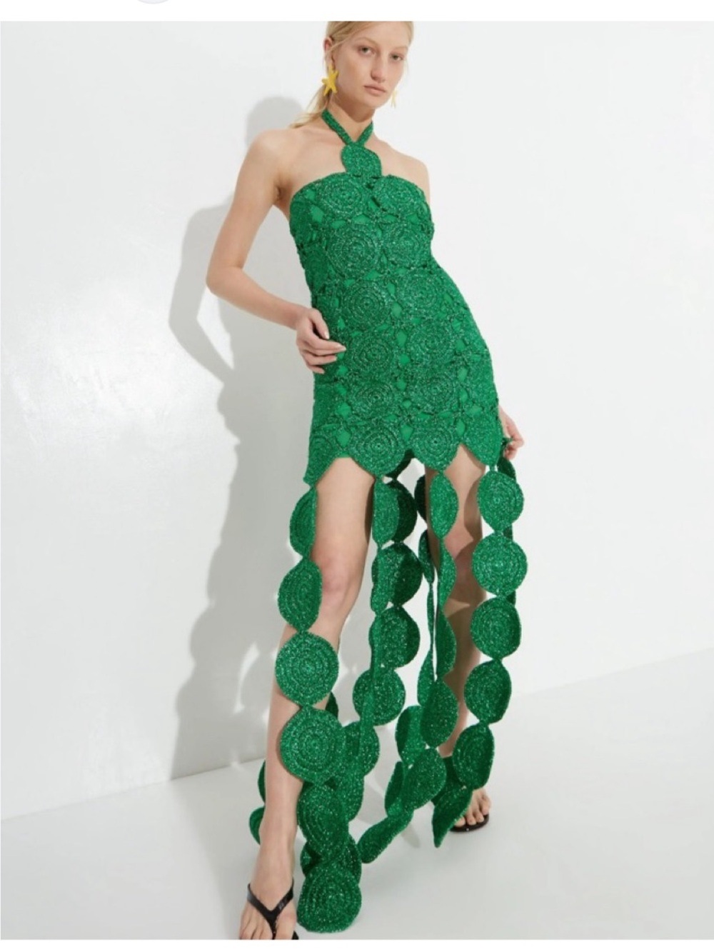 SimonMiller Beep Beep Dress in Gummy Green. Size S Strapless Crochet Fringe Maxi